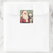 Santa Claus mit Space Alien Sci Fi Weihnachten Quadratischer Aufkleber (Tasche)