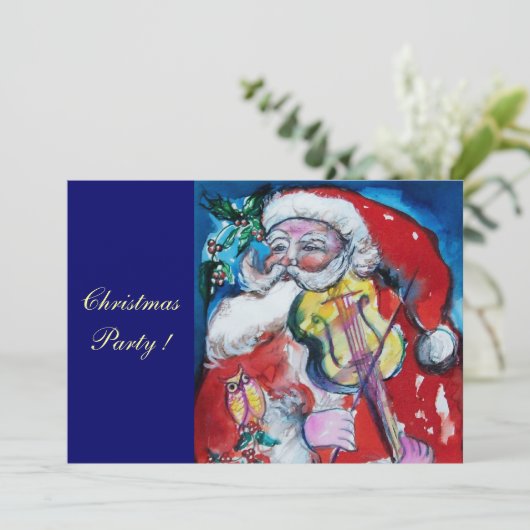 SANTA CLAUS MIT VIOLIN, CHRISTMAS PARTY EINLADUNG (Stehend Vorderseite)