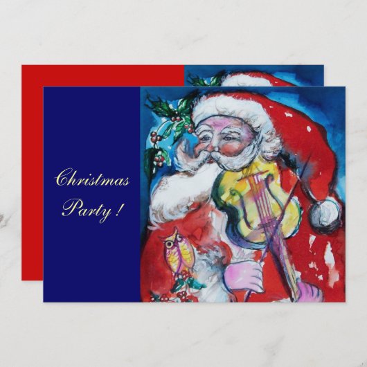 SANTA CLAUS MIT VIOLIN, CHRISTMAS PARTY EINLADUNG (Vorne/Hinten)