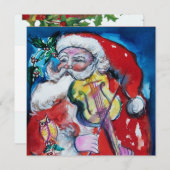 SANTA CLAUS MIT VIOLIN - CHRISTMAS PARTY Silber Einladung (Vorne/Hinten)