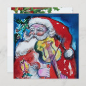 SANTA CLAUS MIT VIOLIN - CHRISTMAS PARTY Silber Einladung (Vorne/Hinten)