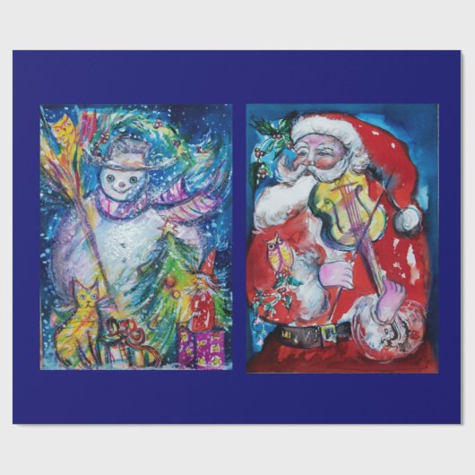 SANTA CLAUS MIT VIOLIN/SNOWMAN UND XMAS TREM GESCHENKPAPIER (Flach)