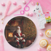 Santa Claus mit Weihnachtsbaum und Kamin Pappteller (Party)