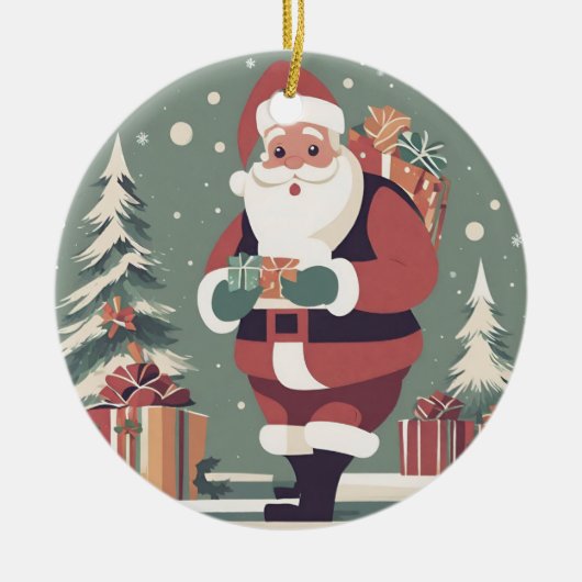 Santa Claus Mitte des Jahrhunderts Keramik Ornament (Vorne)