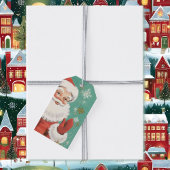 Santa Claus Mitte Jahrhundert Aqua & Snow Geschenkanhänger