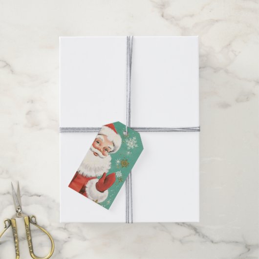 Santa Claus Mitte Jahrhundert Aqua & Snow Geschenkanhänger (Mit Garn)