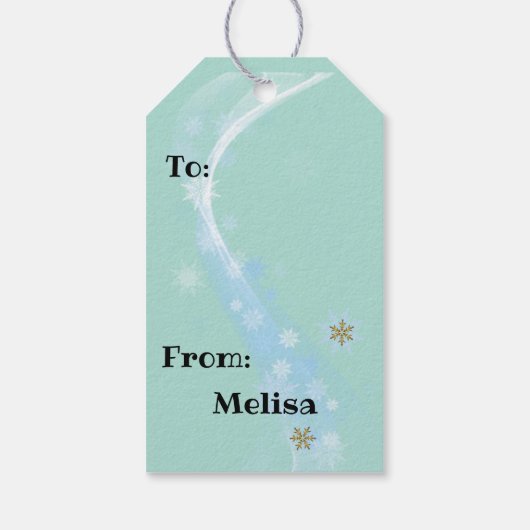 Santa Claus Mitte Jahrhundert Aqua & Snow Geschenkanhänger (Rückseite)