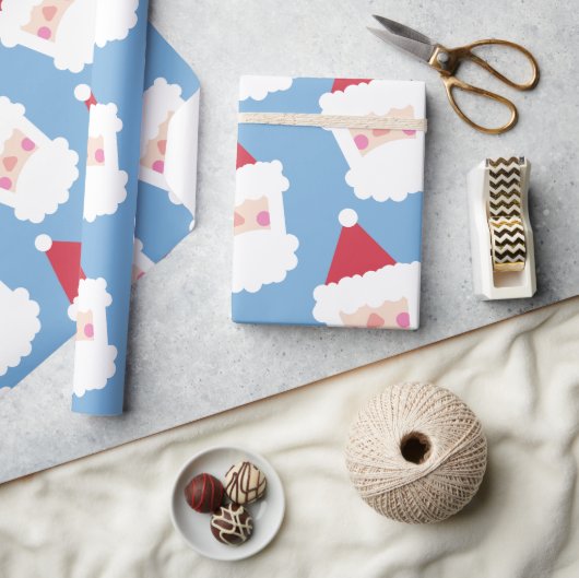 Santa Claus Modern Minimalistisch Blue Geschenkpapier (Kunsthandwerk)