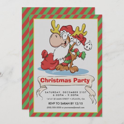 Santa Claus Moose Cartoon Illustration Einladung (Vorne/Hinten)