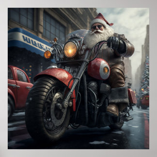 Santa Claus Motorrad Biker Weihnachten Poster