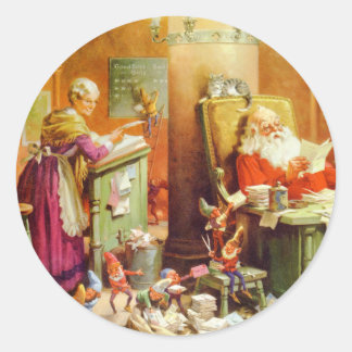 Santa Claus & Mrs. Claus im Nordpol Mailroom Runder Aufkleber