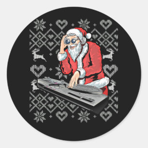 Santa Claus Music DJ Ugly Christmas Tacky Xmas Runder Aufkleber