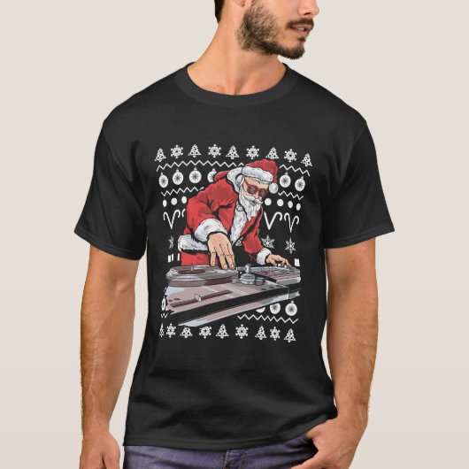Santa Claus Music Dj Ugly Zu Weihnachten T-Shirt (Vorderseite)