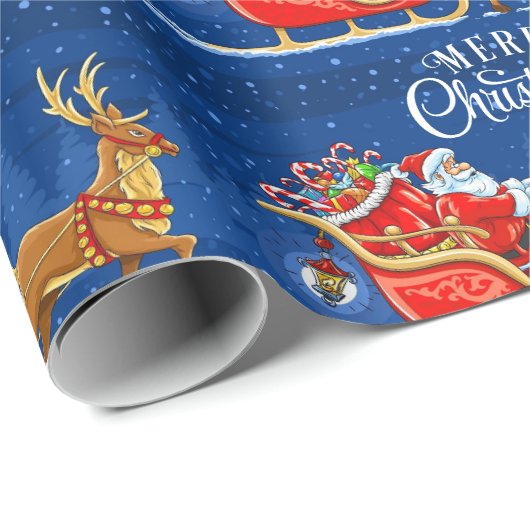 Santa Claus Name Reindeer & Sleigh Geschenkpapier (Rolleneckpunkt)
