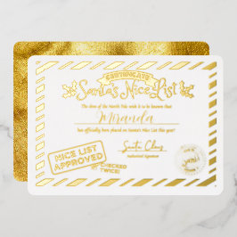 Santa Claus Nice List Certificate Custom Gold Folieneinladung