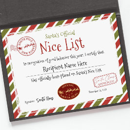 Santa Claus Nice Liste, Santa Nice List Zertifikat