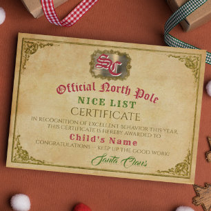 Santa Claus Nice Liste unterzeichnet Weihnachtszer