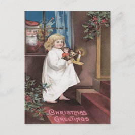 Santa Claus Niedlich Little Girl Toys Holly Feiertagspostkarte