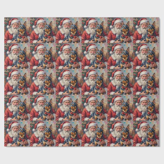 Santa Claus Norwegian Lundehund Christmas Art Geschenkpapier (Flach)