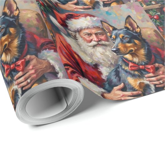 Santa Claus Norwegian Lundehund Christmas Art Geschenkpapier (Rolleneckpunkt)