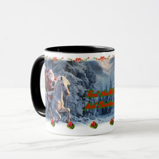 Santa Claus on a Horse on a Ceramic Coffee Tasse (Vorderseite Links)