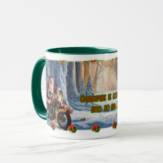 Santa Claus on a Motorcycle on a Ceramic Coffee Tasse (Vorderseite Links)