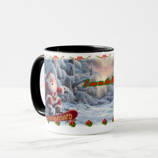 Santa Claus on a Snowboard on a Ceramic Coffee Tasse (Vorderseite Links)