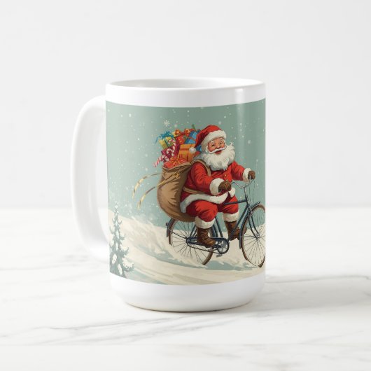 Santa Claus on Bicycle Christmas Mug Kaffeetasse (Vorderseite Links)
