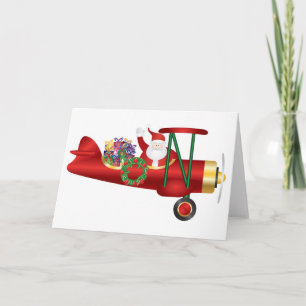 Santa Claus on Biplane with Gifts Greeting Cards Feiertagskarte
