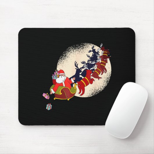 Santa Claus On Christmas Sleigh Pulled By Reindeer Mousepad (Mit Mouse)