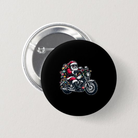 Santa Claus On Motorcycle Funny Biker Christmas Xm Button (Vorne & Hinten)