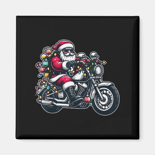 Santa Claus On Motorcycle Funny Biker Christmas Xm Magnet (Vorne)