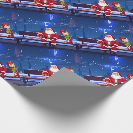 Santa Claus on Park bench Geschenkpapier (Ecke)