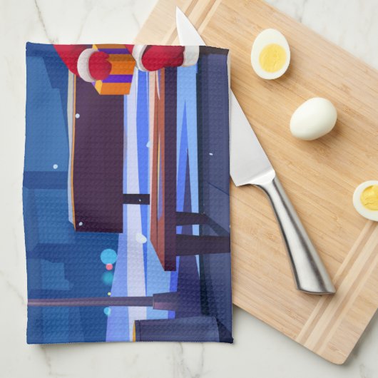 Santa Claus on Park bench Geschirrtuch (Viertel Falte)