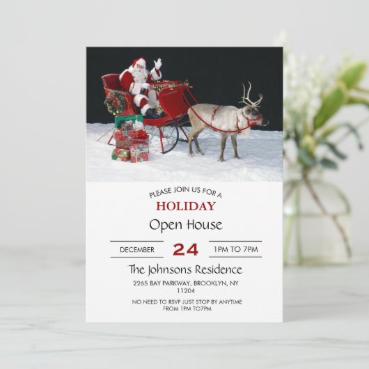 Santa Claus on sleigh with presents Einladung (Stehend Vorderseite)