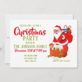 Santa Claus on the roof cartoon Einladung (Vorderseite)