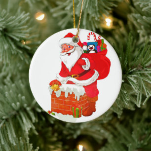 Santa Claus on the roof cartoon Keramik Ornament