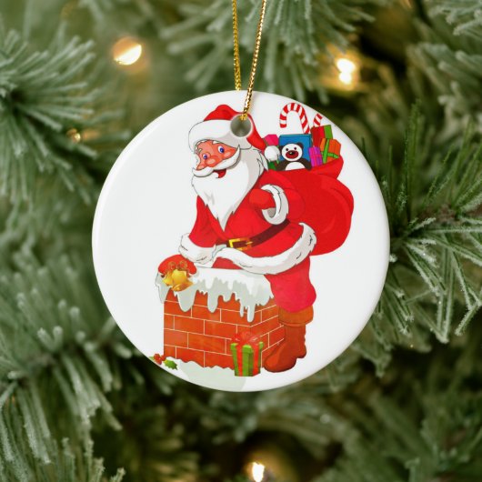 Santa Claus on the roof cartoon Keramik Ornament (Baum)