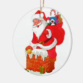 Santa Claus on the roof cartoon Keramik Ornament (Links)