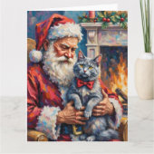 Santa Claus Oriental Blue Cat Christmas Art Karte (Vorderseite)