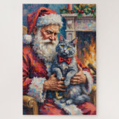 Santa Claus Oriental Blue Cat Christmas Art Puzzle (Vertikal)