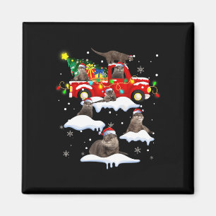 Santa Claus Otters Red Truck Xmas Tree Merry Chris Magnet