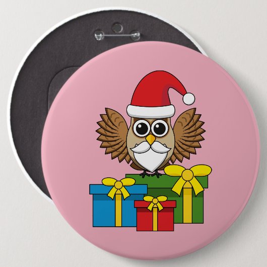 Santa Claus Owl mit Geschenken Button (Vorne & Hinten)