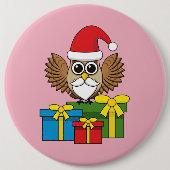Santa Claus Owl mit Geschenken Button (Vorderseite)