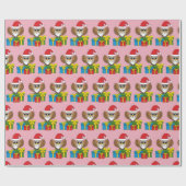 Santa Claus Owl mit Geschenken Geschenkpapier (Flach)