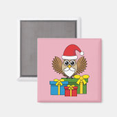 Santa Claus Owl mit Geschenken Magnet (Vorderseite/Rückseite)