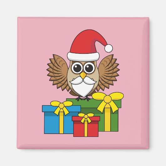Santa Claus Owl mit Geschenken Magnet (Vorne)