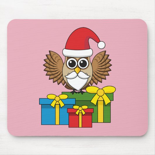 Santa Claus Owl mit Geschenken Mousepad (Vorne)