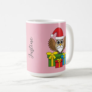 Santa Claus Owl mit Geschenken Name hinzufügen Kaffeetasse