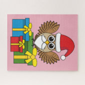 Santa Claus Owl mit Geschenken Puzzle (Horizontal)